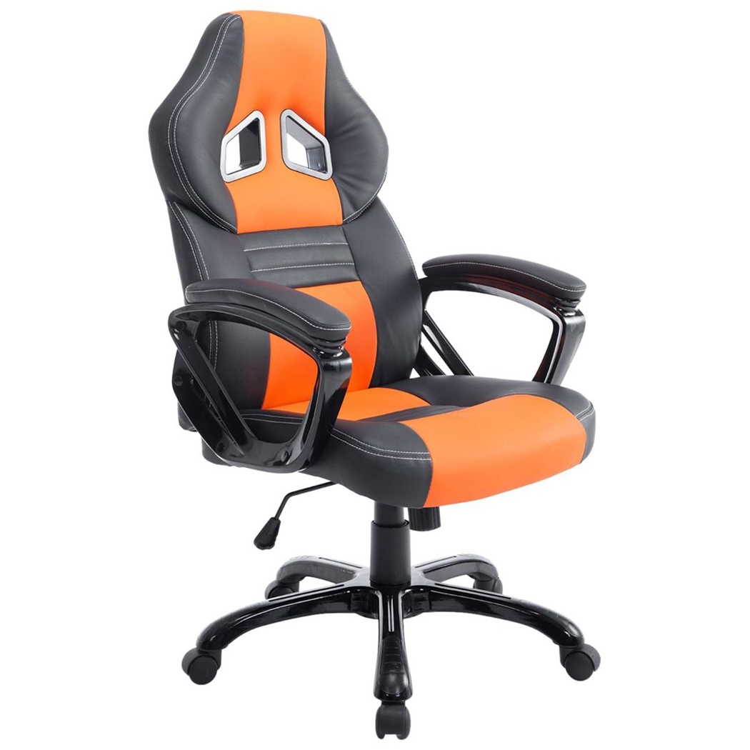 Fauteuil Gamer RICKON, Design Sportif, Grand Rembourrage, Cuir, Noir et Orange