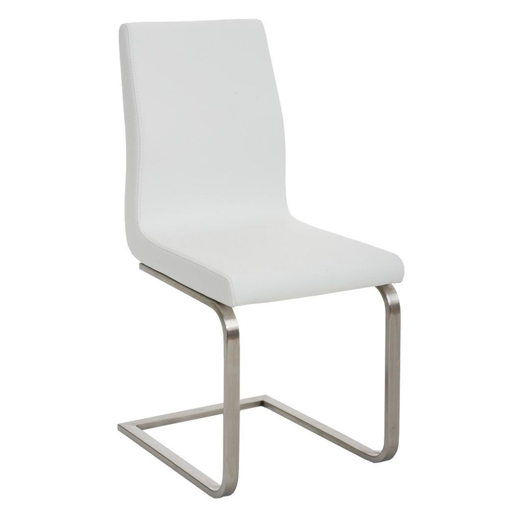 Chaise visiteur JIMMY, Structure en Acier Inoxydable, Grand Rembourrage, en Cuir, Blanc