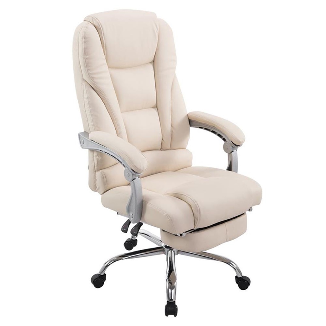 Fauteuil de bureau COMODITY, Repose-pieds Extensible, en Cuir, Crème