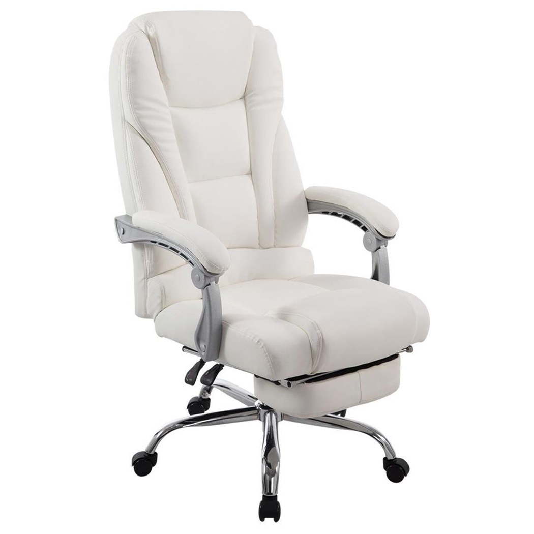 Fauteuil de bureau COMODITY, Repose-pieds Extensible, en Cuir, Blanc