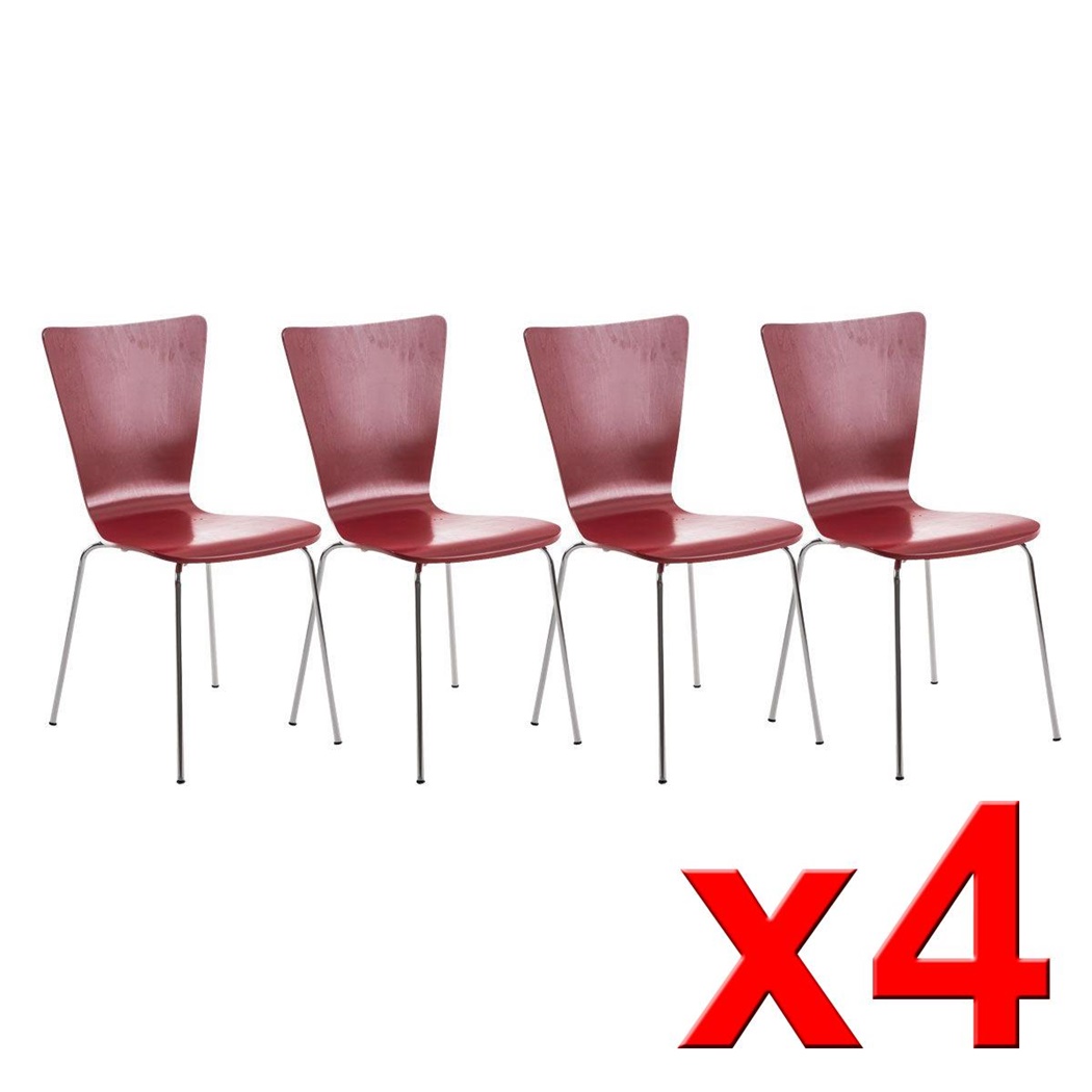 Lot de 4 Chaises visiteur LYON, Empilables, en Bois, Rouge