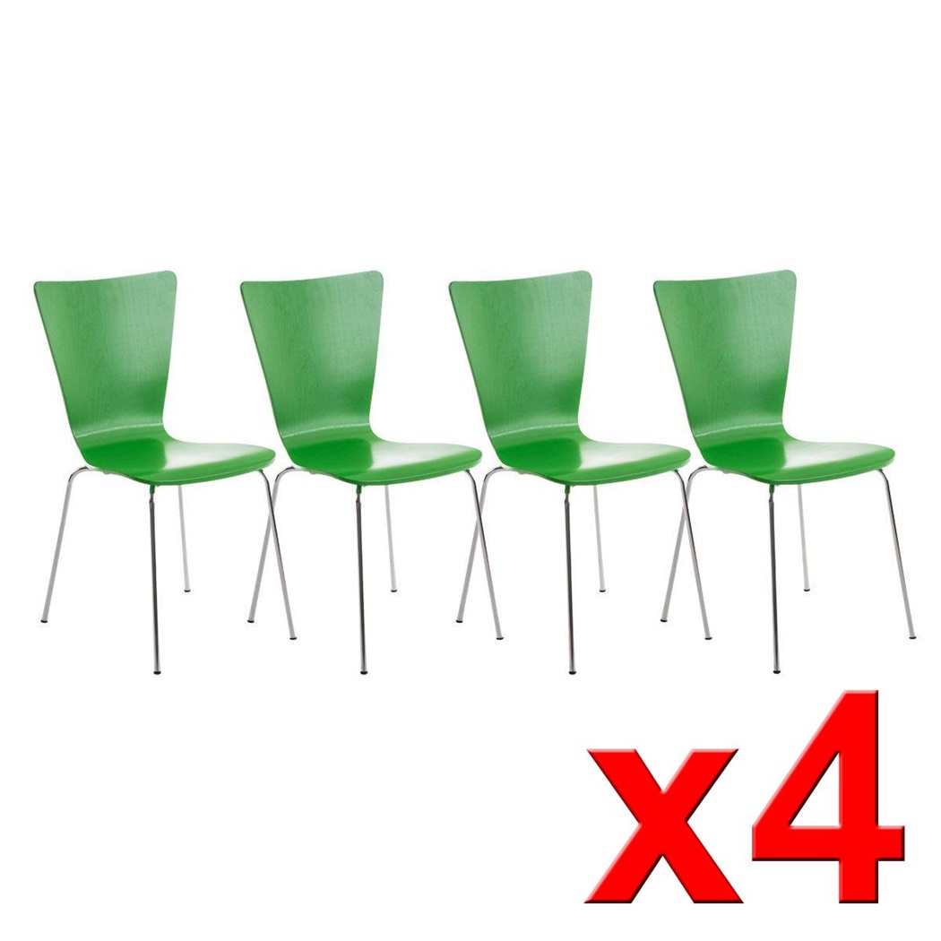 Lot de 4 Chaises visiteur LYON, Empilables, en Bois, Vert