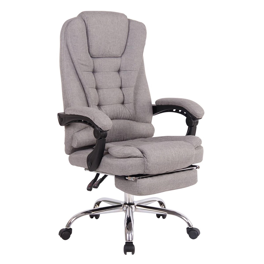 Fauteuil de bureau JAMES, Grand Rembourrage, Repose-pieds, en Tissu Gris