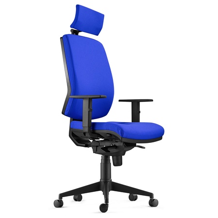 DEMO# Chaise Ergonomique OLIVER, en Tissu Bleu, Appui-tête, Utilisation 8 Heures, Rembourrage Epais