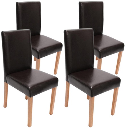 Lot de 4 Chaises de Salle à Manger LITAU CUIR AUTHENTIQUE, Marron, Pieds Noirs