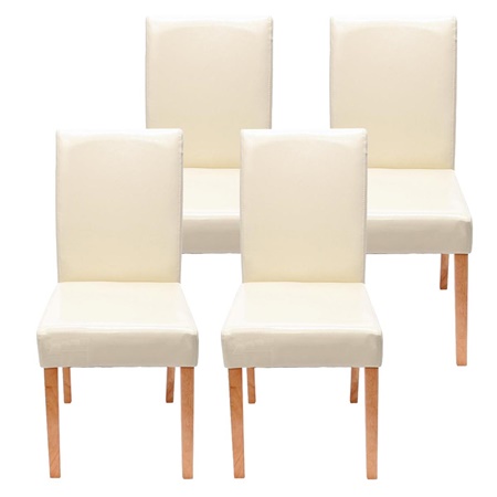 Lot de 4 Chaises de Salle à Manger LITAU, Joli Design, Cuir Crème, Pieds Hêtre