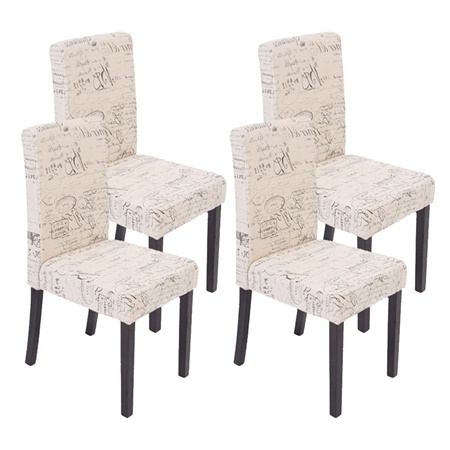 Lot de 4 Chaises de Salle à Manger DALI TISSU, Beau Design, Couleur Crème avec Motifs, Pieds Noirs