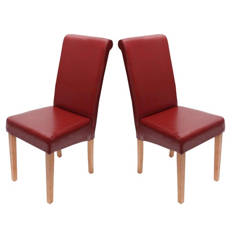 Lot de 2 Chaises de Salle à Manger NOVARA II CUIR AUTHENTIQUE Rouge, Pieds Couleur Hêtre