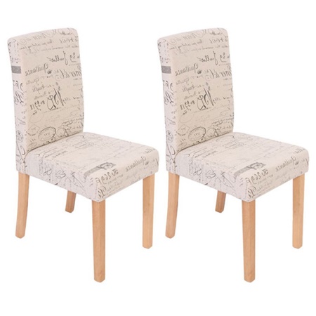 Lot de 2 Chaises de Salle à Manger DALI TISSU, Beau Design, Crème avec Motifs, Pieds Hêtre