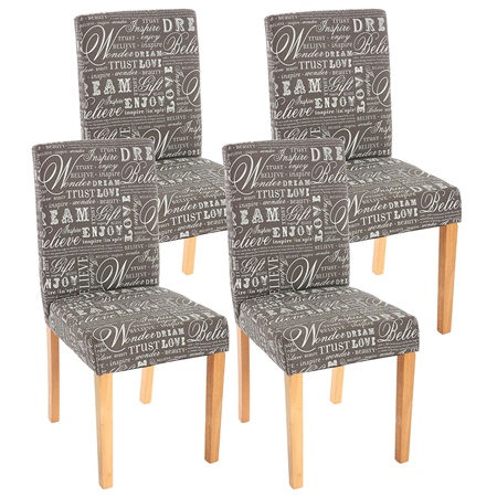 Lot de 4 Chaises de Salle à Manger DALI TISSU, Beau Design, Gris avec Motifs, Pieds Hêtre