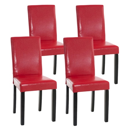 Lot de 4 Chaises de Salle à Manger CAPRI, Joli Design, Cuir Rouge et Pieds Noirs