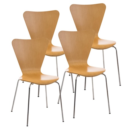 Lot de 4 Chaises de Salle à manger LERMA, Structure Métallique, Empilables, Hêtre