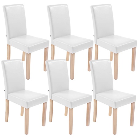 Lot de 6 Chaises de Salle à Manger CAPRI, Cuir Blanc, Pieds Bois Hêtre