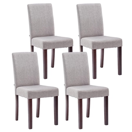 Lot de 4 Chaises de Salle à Manger ADRIA, En Tissu Gris Clair, Pieds en Bois Marron