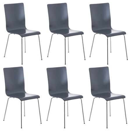 Lot de 6 Chaises de Salle à Manger LODI, Contemporaine, en Bois, Gris, Pieds en Métal