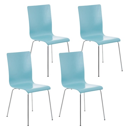 Lot de 4 Chaises de Salle à Manger LODI, Contemporaine, en Bois, Bleu Clair, Pieds en Métal