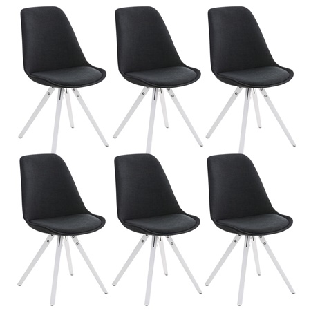 Lot de 6 Chaises de Salle à Manger BAHIA TISSU, Noir et Pieds Blancs