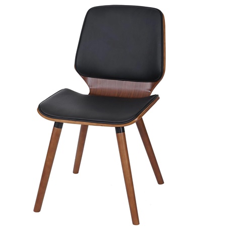 Lot de 6 Chaises de Salle à Manger KAPIA, Design Rétro, en Bois Noyer, Cuir Noir 