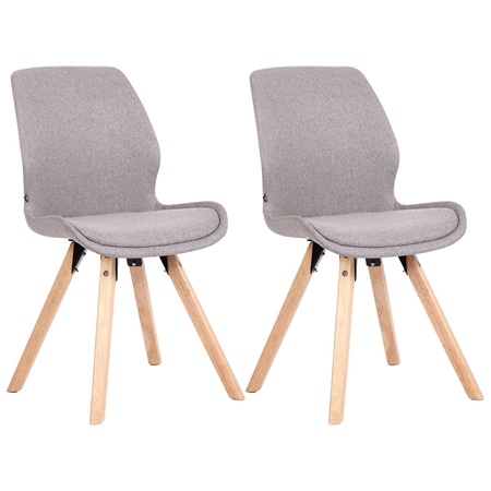 Lot de 2 Chaises Visiteur KALI TISSU, Pieds en Hêtre, Assise Rembourrée, Gris Clair