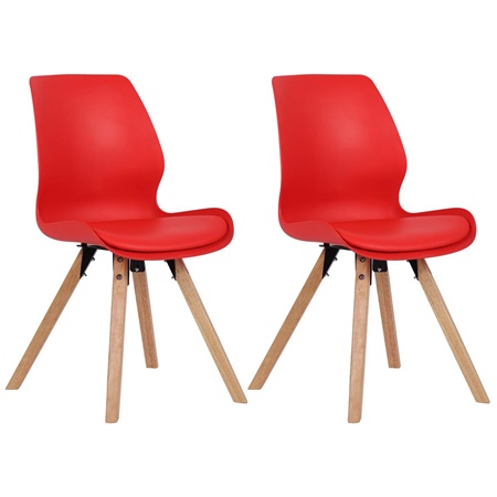 Lot de 2 Chaises Visiteur KALI, Pieds en Hêtre, Assise Rembourrée, Rouge