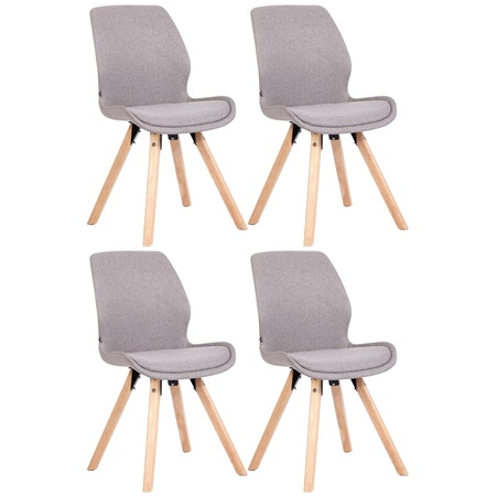 Lot de 4 Chaises Visiteur KALI TISSU, Pieds en Hêtre, Assise Rembourrée, Gris Clair