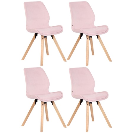 Lot de 4 Chaises Visiteur KALI VELOURS, Pieds en Hêtre, Assise Rembourrée, Rose