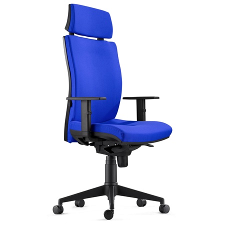 DEMO# Chaise Ergonomique MARVEL, avec Appui-tête et Support Lombaire, en Tissu, Bleu