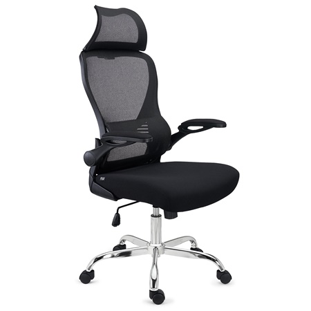 DEMO# Chaise de Bureau CORFU, Appui-tête, Accoudoirs Rabattables, Design Ergonomique, Noir 