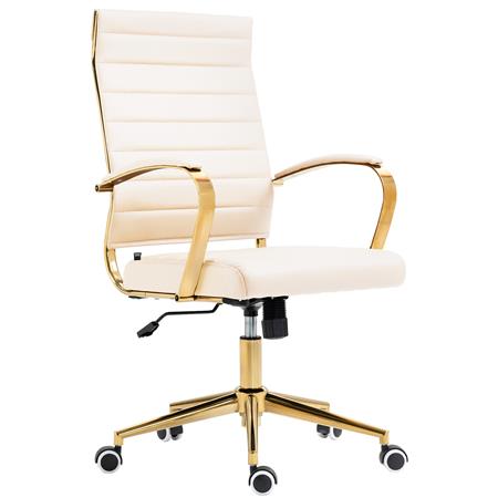 Chaise de bureau KENNETH, Élégante et Moderne, Piétement Métallique Doré, Cuir, Crème