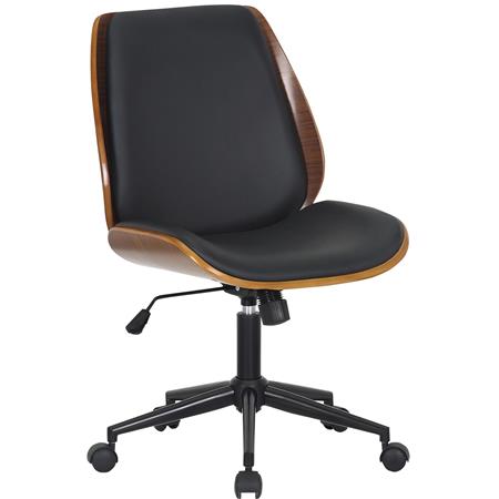 Chaise de Bureau LEAN, Style Scandinave, Piètement Noir, Noyer et Cuir, Noir