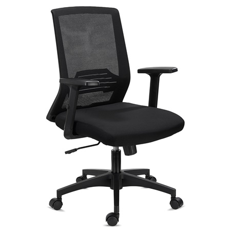 Chaise de Bureau ACTIVE, Support Lombaire, Accoudoirs Ajustables, Confortable et Robuste, Noir