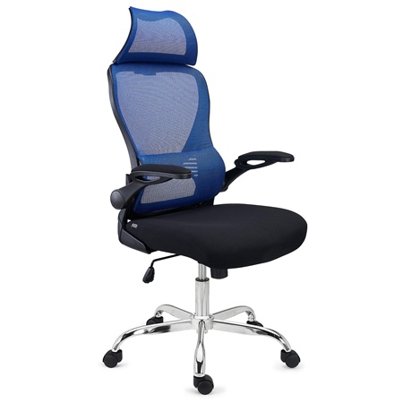 DEMO# Chaise de Bureau CORFU, Appui-tête, Accoudoirs Rabattables, Design Ergonomique, Bleu