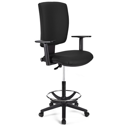 DEMO# Tabouret de Bureau ATLAS PLUS CUIR, Dossier Ajustable, Grand Rembourrage, Noir