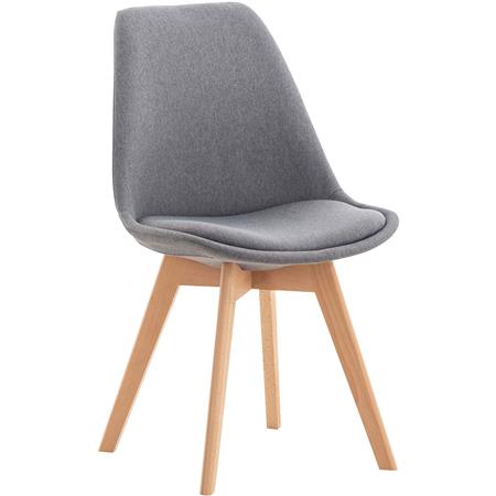 Chaise visiteur SKYLER, Style Scandinave, Piétement en Bois de Hêtre, en Tissu Gris Clair