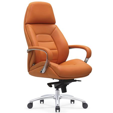 Fauteuil de Direction SHANGAI, Design et Ergonomique, Cuir Authentique, Couleur Mandarine