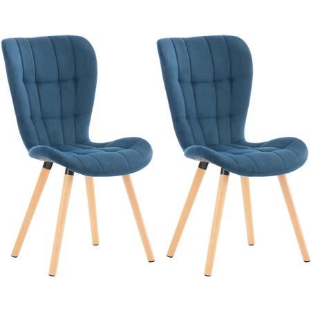 Lot de 2 Chaise visiteurs ELGAR, Grand rembourrage, Structure et Piétement en Bois, en Velours, Bleu