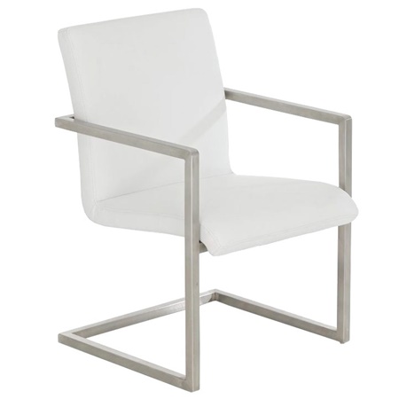 Chaise visiteur OWEN, Structure en Acier Inoxyidable, Design Exclusif, Revêtement en Cuir, Blanc