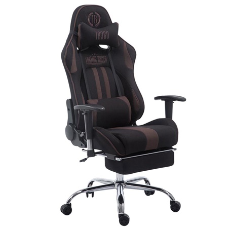 Fauteuil de bureau Gamer LOGAN TISSU avec Repose-pieds, Dossier Inclinable, Coussins Inclus, Piétement en Métal, Noir/Marron