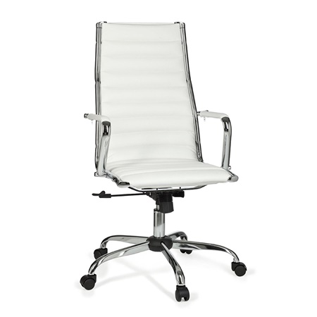 Chaise de bureau MENGEN, Structure Métallique, Cuir avec coutures, blanc