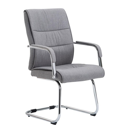 Chaise visiteur HIBERT TISSU, Structure Métallique, Accoudoirs, Revêtement en Tissu Gris Clair