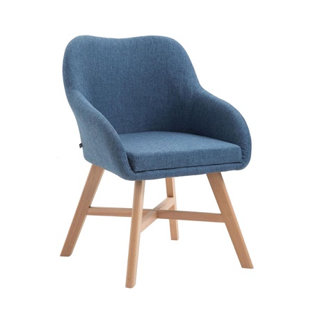 Chaise Visiteur KETEL, Design Exclusif, Armature en Bois, Piètement Clair, Tissu Bleu