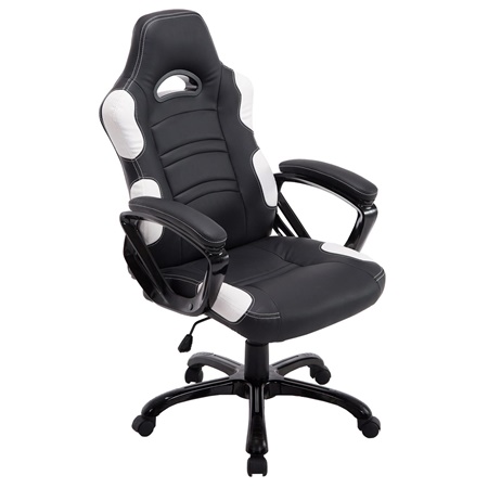 Chaise Gaming AOKI, Inclinable, Design Sportif, en Cuir, de Couleur Noir/Blanc