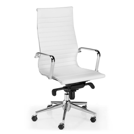 DEMO# Chaise de Bureau DORIS, structure Métallique Chromée, Finitons élégantes, cuir, Blanc