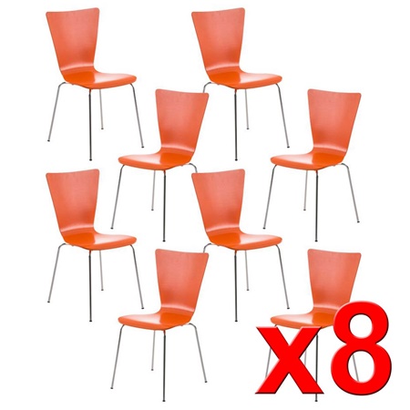 Lot de 8 Chaises visiteur LYON, Empilables, en Bois, Orange